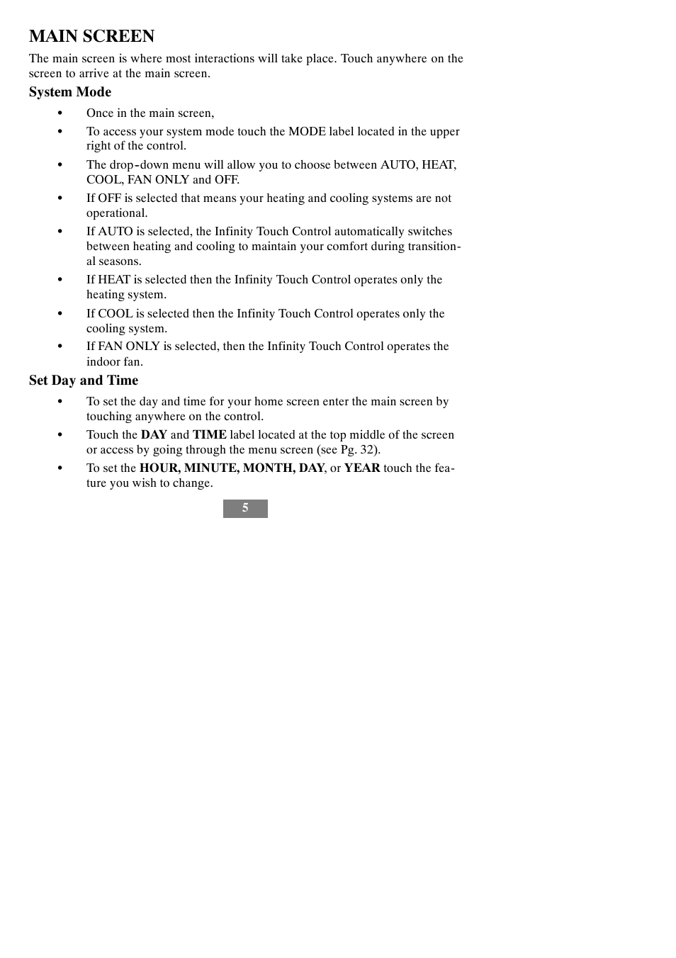 Main screen | Carrier Infinity SYSTXCCITC01-A User Manual | Page 11 / 68