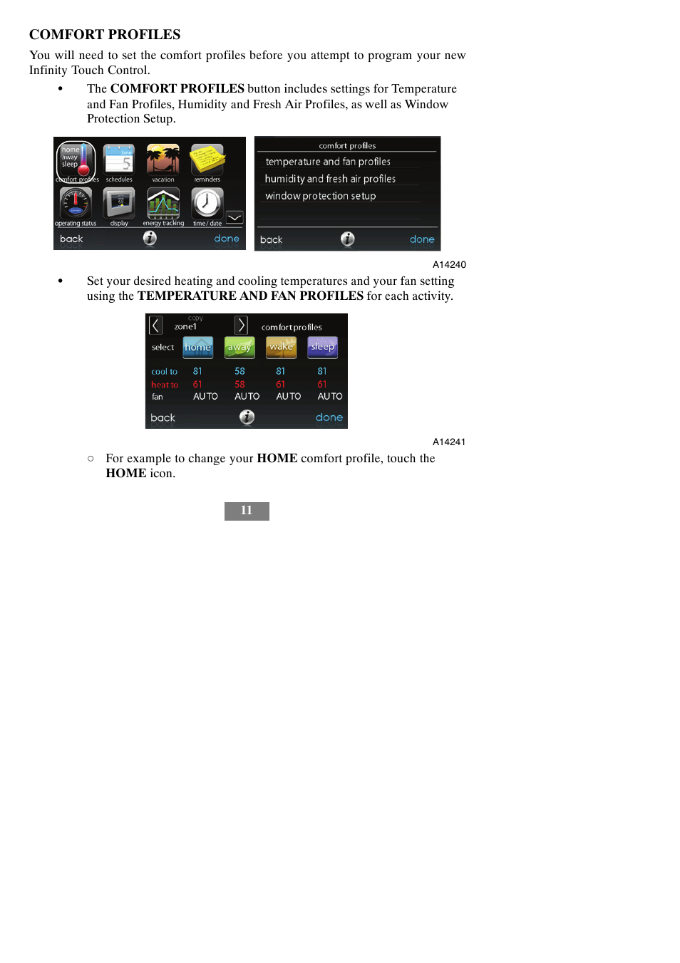 Comfort profiles | Carrier Infinity SYSTXCCITC01-A User Manual | Page 17 / 68