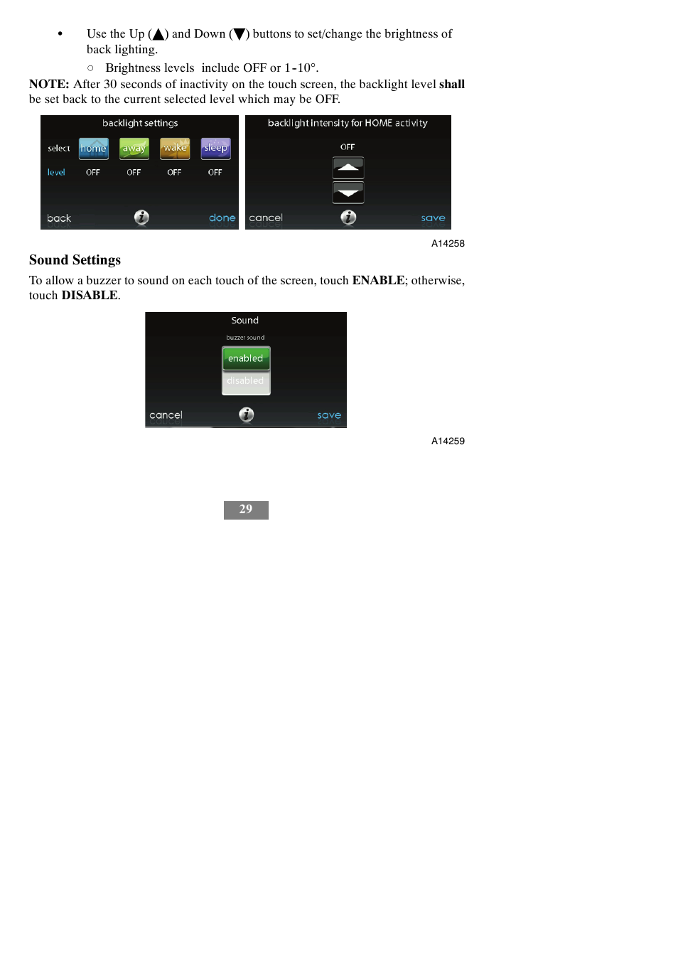 Sound settings | Carrier Infinity SYSTXCCITC01-A User Manual | Page 35 / 68