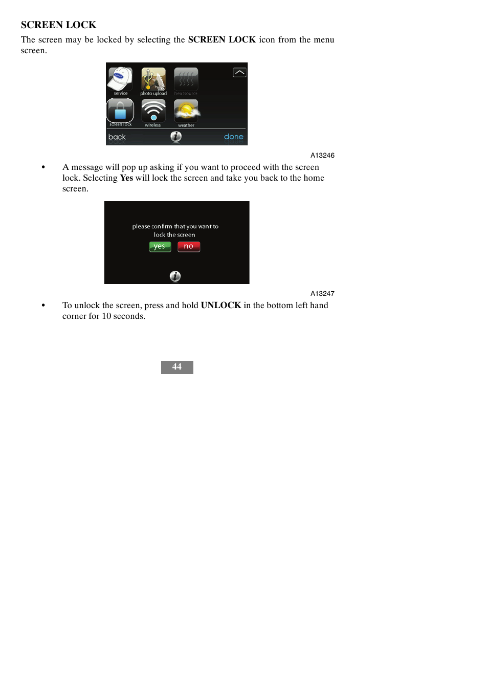 Screen lock | Carrier Infinity SYSTXCCITC01-A User Manual | Page 50 / 68