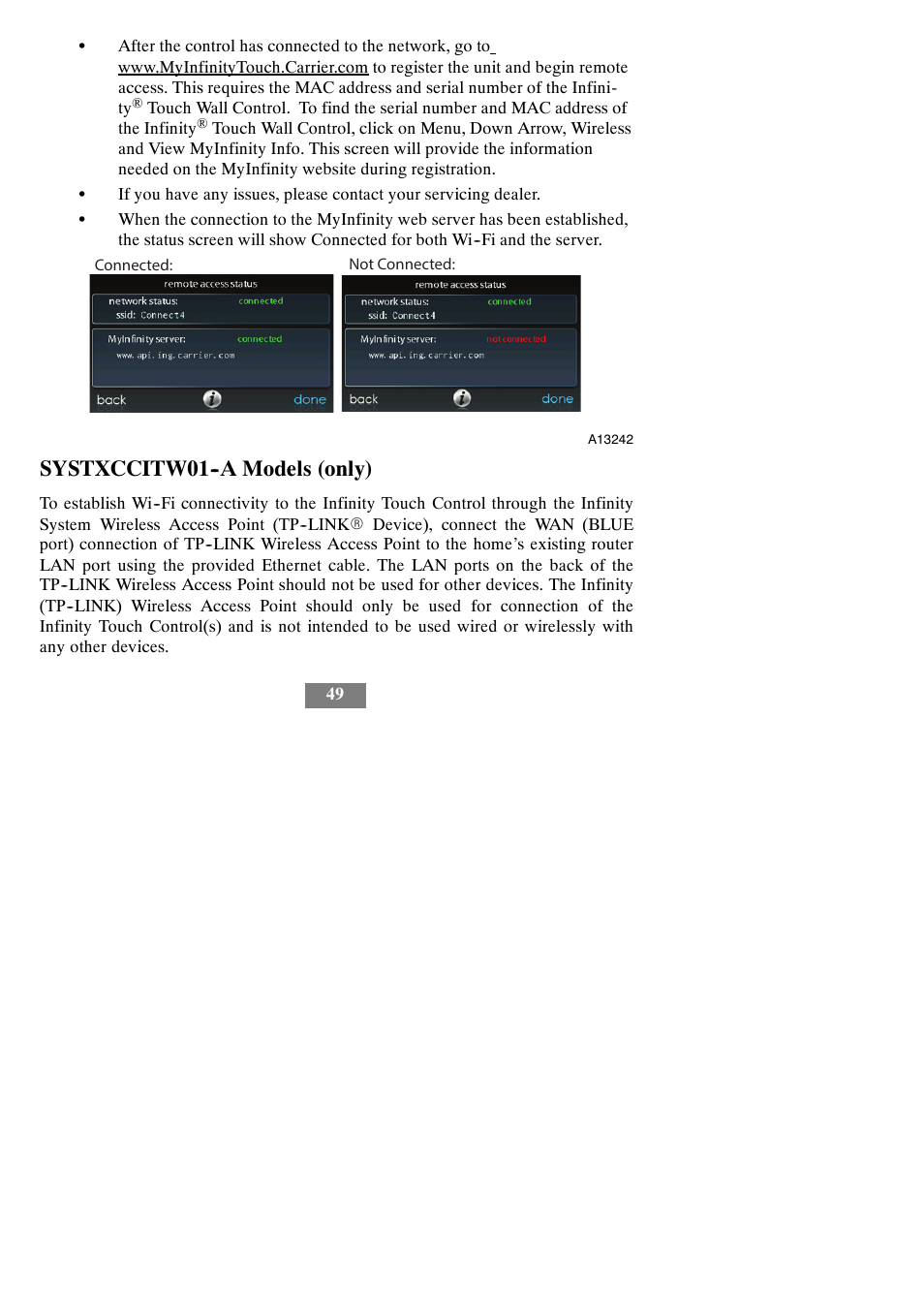 Systxccitw01--a models (only) | Carrier Infinity SYSTXCCITC01-A User Manual | Page 55 / 68