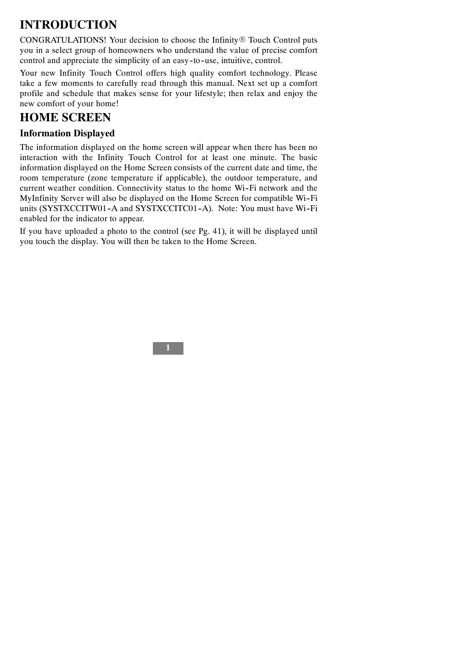 Introduction, Home screen | Carrier Infinity SYSTXCCITC01-A User Manual | Page 7 / 68