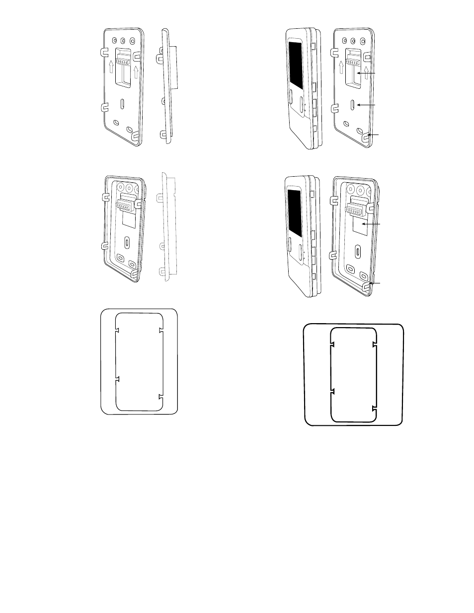 Fig. 3—recessed mount backplate, Fig. 4—surface mount backplate, Fig. 5—thin decorative backplate | Fig. 6—recessed mount assembly, Fig. 7—surface mount assembly, Fig. 8—large decorative backplate | Carrier Infinity SYSTXCCUID01 User Manual | Page 3 / 12