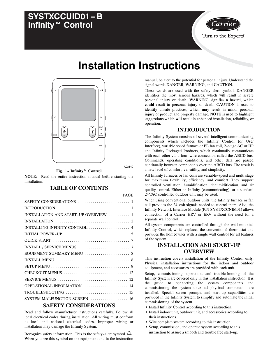 Carrier Infinity SYSTXCCUID01- B  User Manual | 16 pages