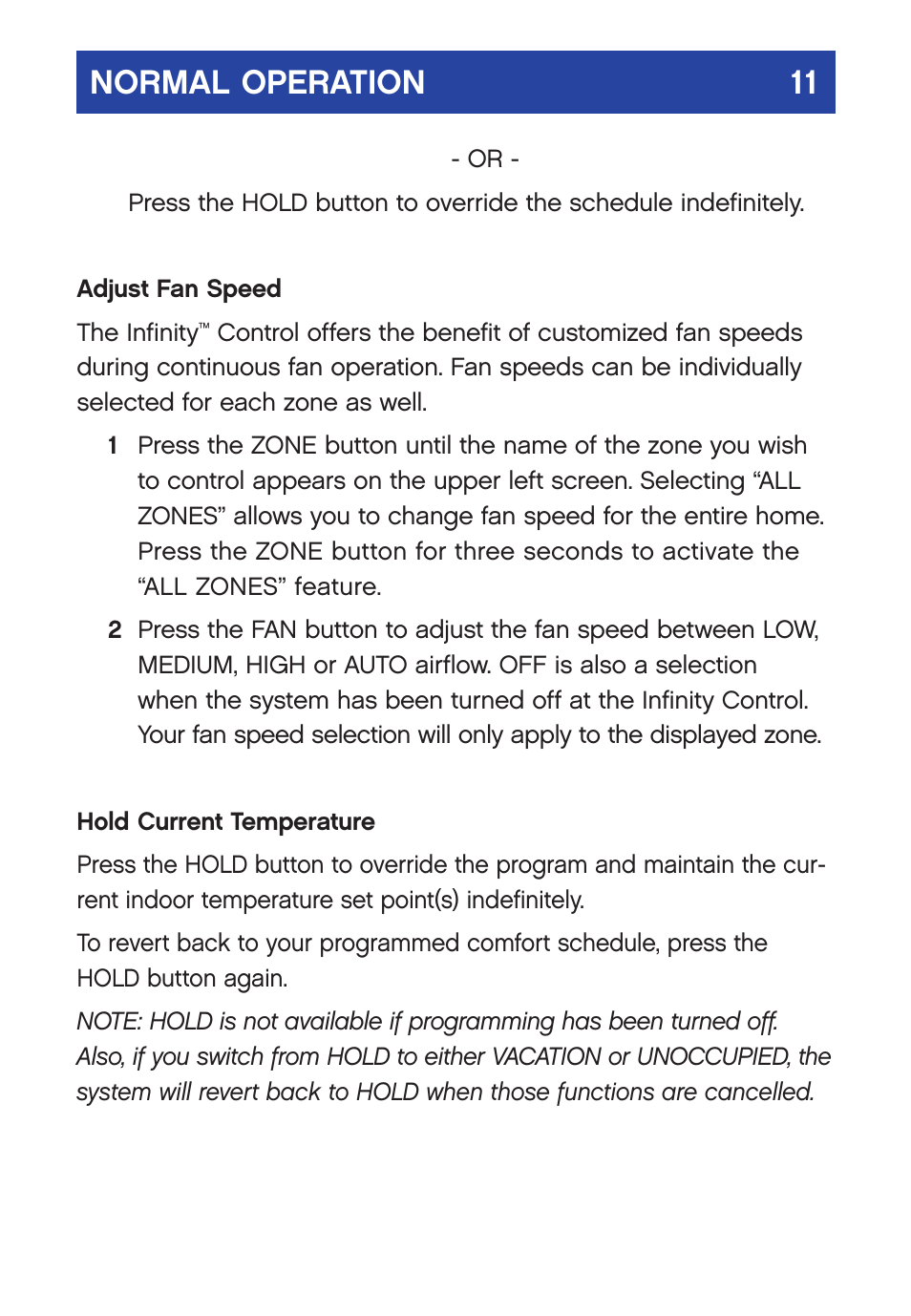 Normal operation 11 | Carrier  Infinity SYSTXCCUID01-V User Manual | Page 14 / 43