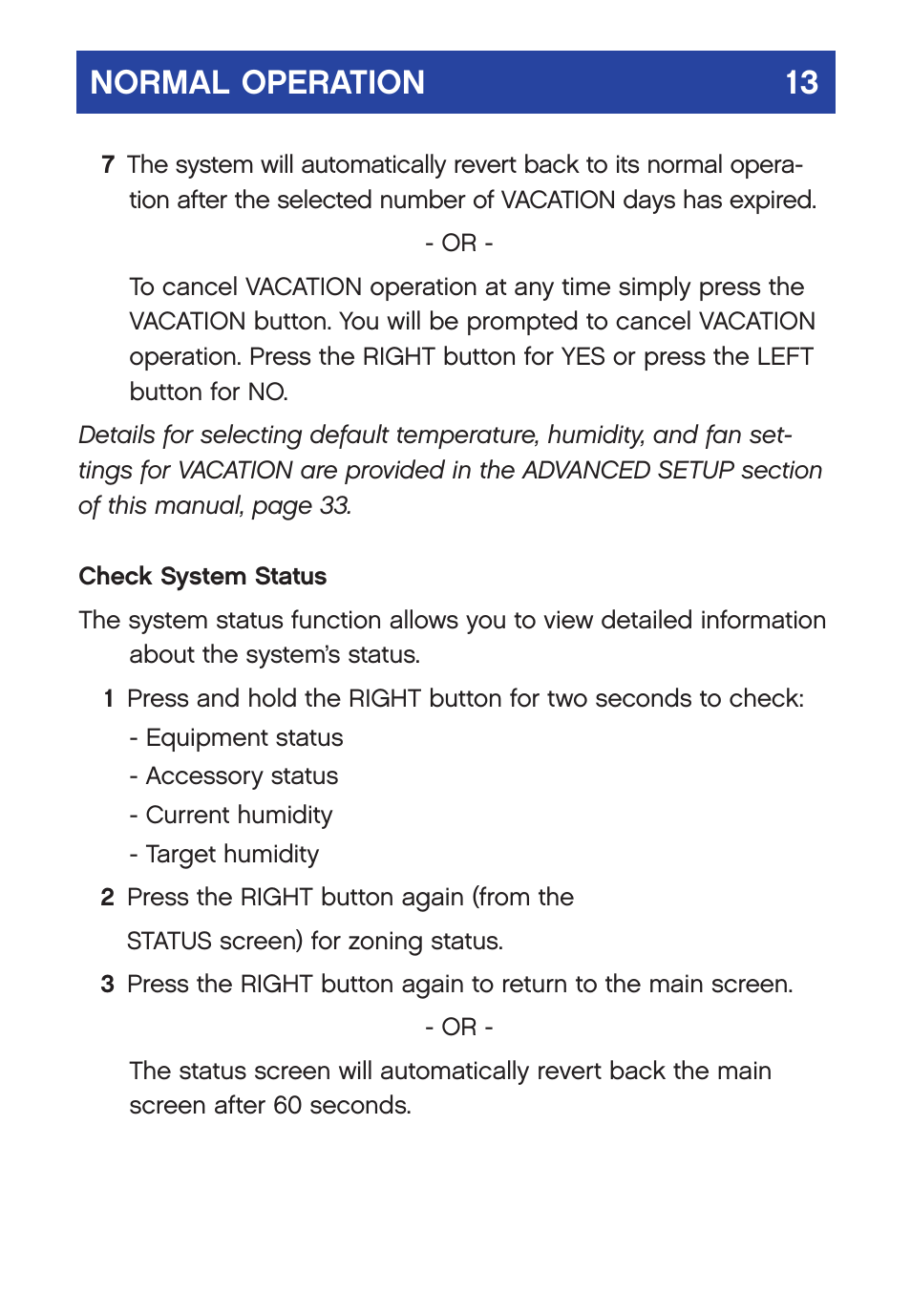 Normal operation 13 | Carrier  Infinity SYSTXCCUID01-V User Manual | Page 16 / 43