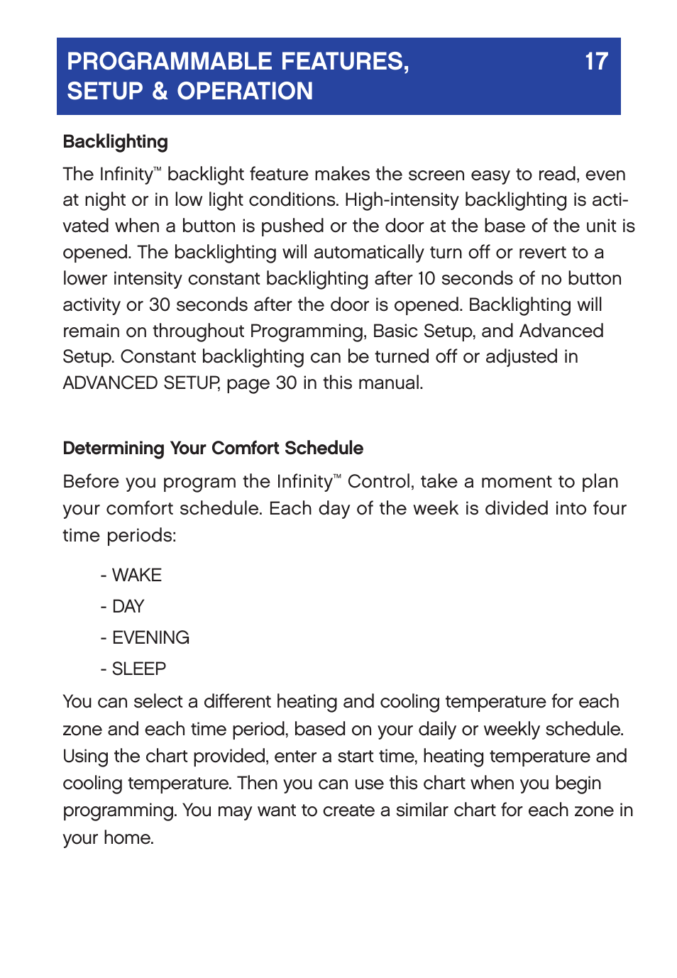 Programmable features, 17 setup & operation | Carrier  Infinity SYSTXCCUID01-V User Manual | Page 20 / 43