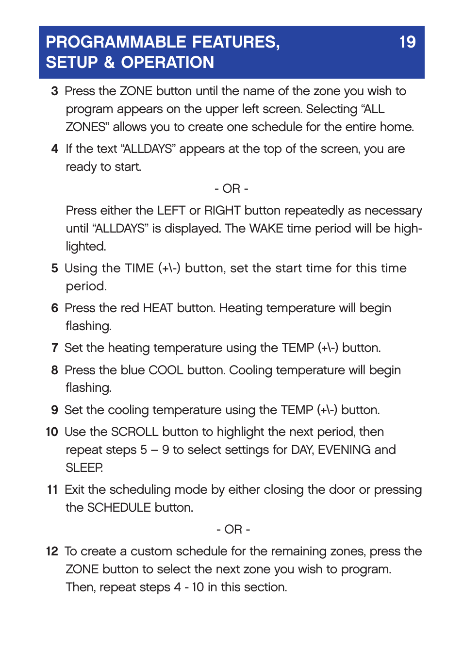 Programmable features, 19 setup & operation | Carrier  Infinity SYSTXCCUID01-V User Manual | Page 22 / 43