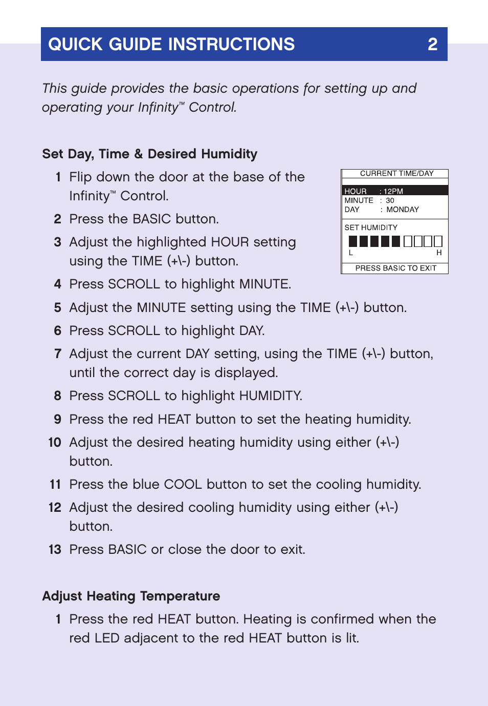 Quick guide instructions 2 | Carrier  Infinity SYSTXCCUID01-V User Manual | Page 5 / 43