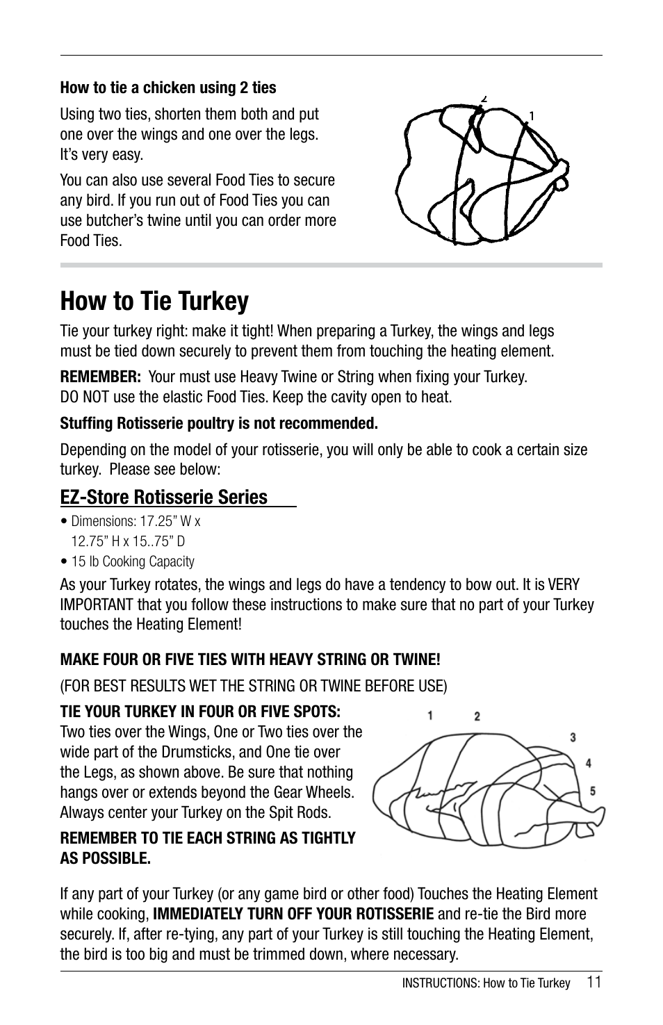 How to tie turkey | Ronco 5270 Series EZ-Store Stainless Rotisserie Oven User Manual | Page 11 / 32