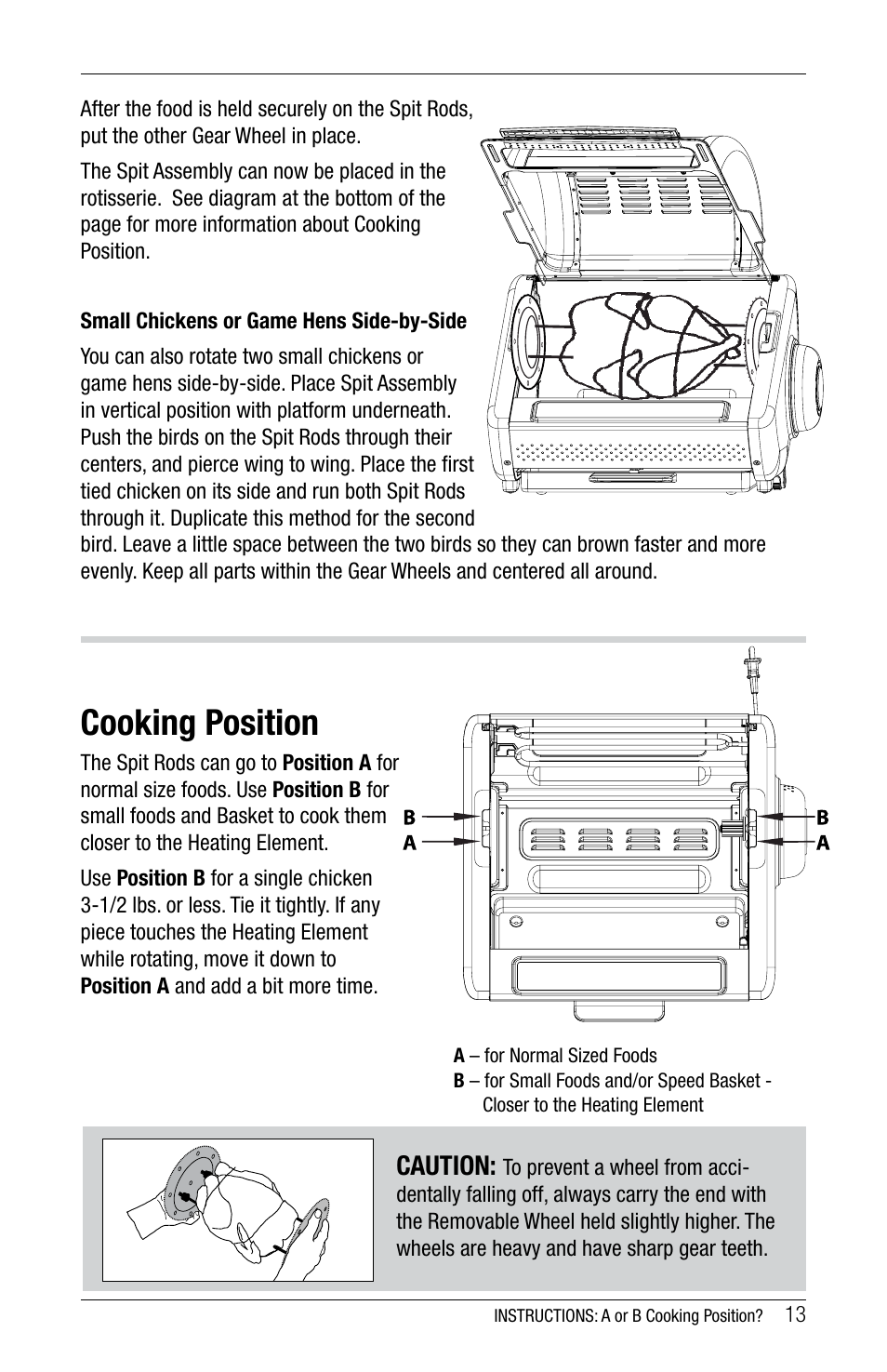 Cooking position | Ronco 5270 Series EZ-Store Stainless Rotisserie Oven User Manual | Page 13 / 32