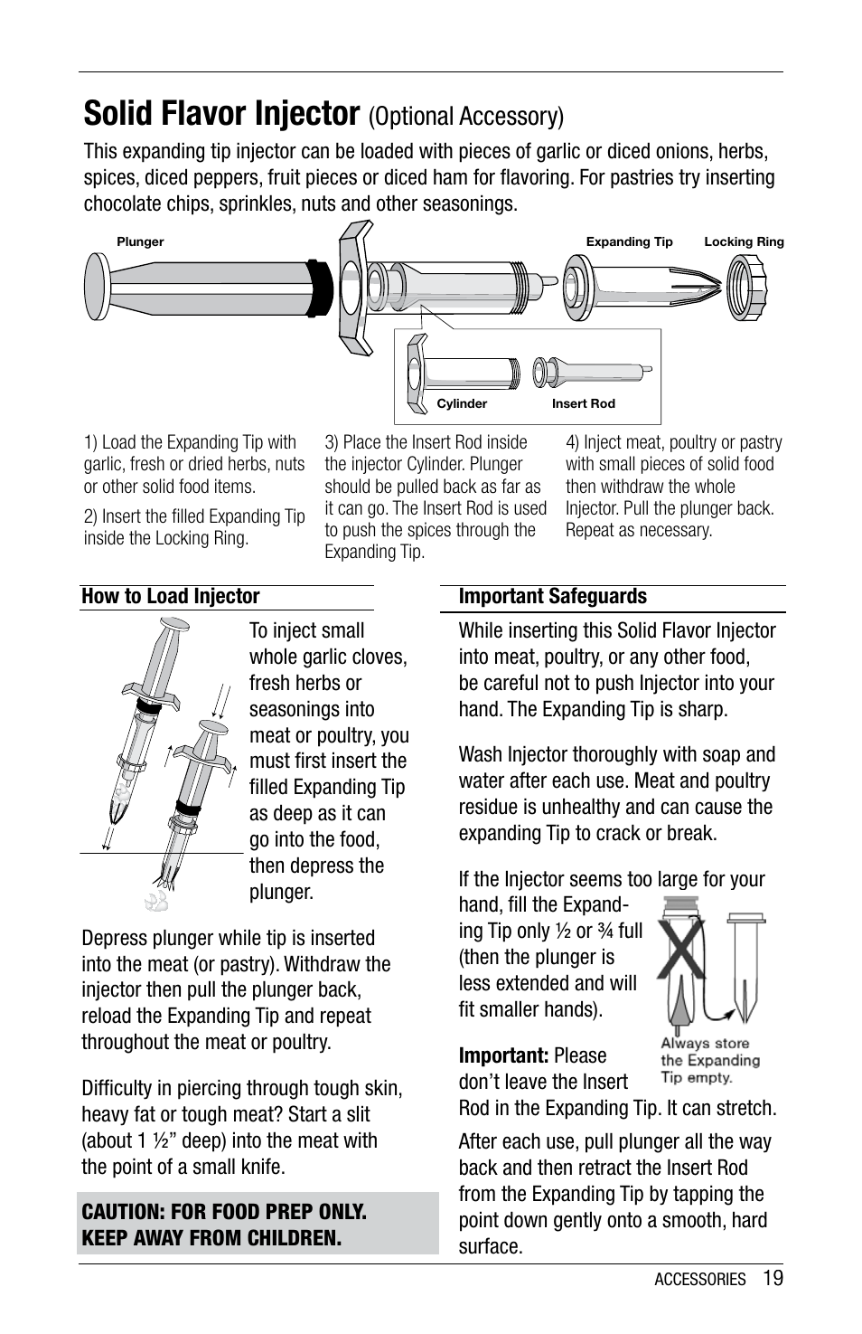 Solid flavor injector, Optional accessory) | Ronco 5270 Series EZ-Store Stainless Rotisserie Oven User Manual | Page 19 / 32