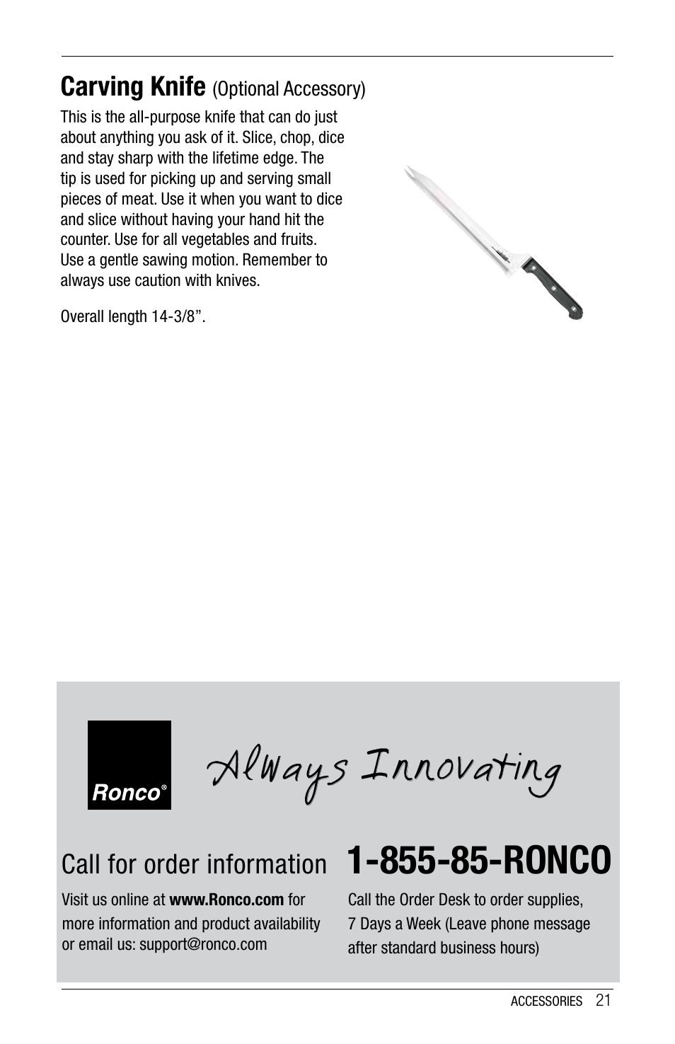 A l ways, Nnovating | Ronco 5270 Series EZ-Store Stainless Rotisserie Oven User Manual | Page 21 / 32
