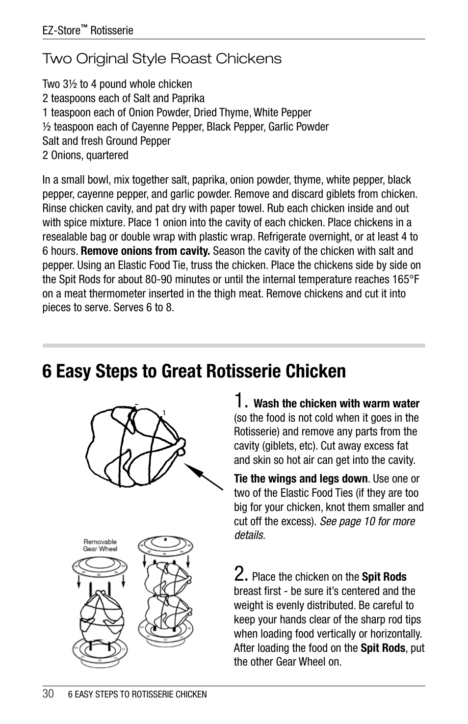 6 easy steps to great rotisserie chicken | Ronco 5270 Series EZ-Store Stainless Rotisserie Oven User Manual | Page 30 / 32