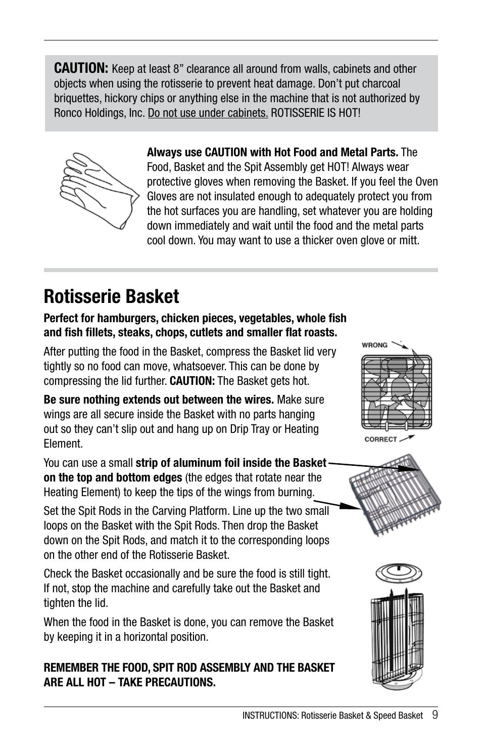 Rotisserie basket | Ronco 5270 Series EZ-Store Stainless Rotisserie Oven User Manual | Page 9 / 32