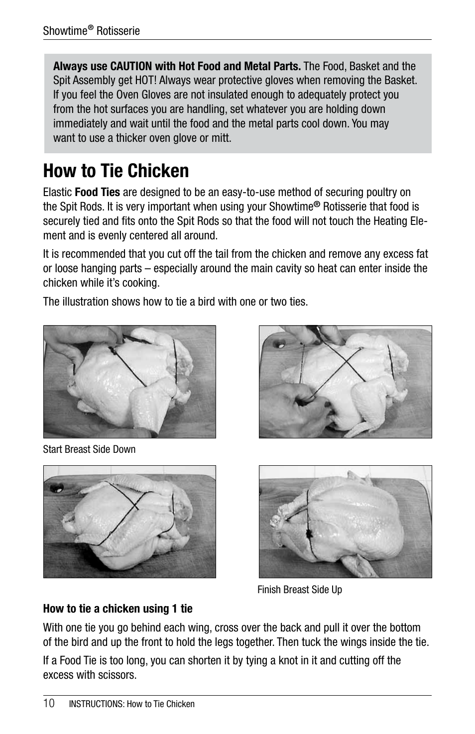 How to tie chicken | Ronco 5500 Series Stainless Rotisserie Oven User Manual | Page 10 / 32