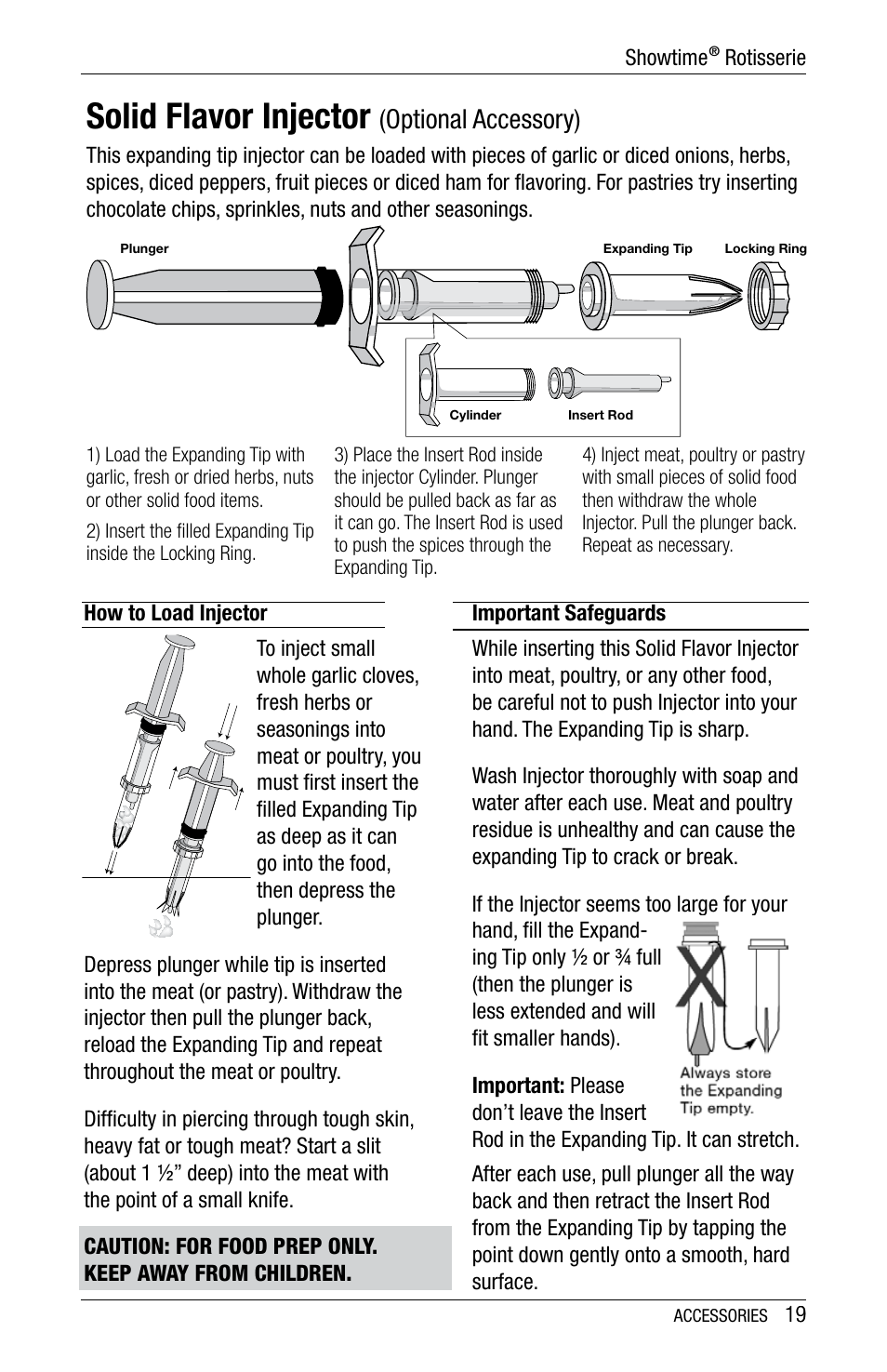 Solid flavor injector, Optional accessory) | Ronco 5500 Series Stainless Rotisserie Oven User Manual | Page 19 / 32