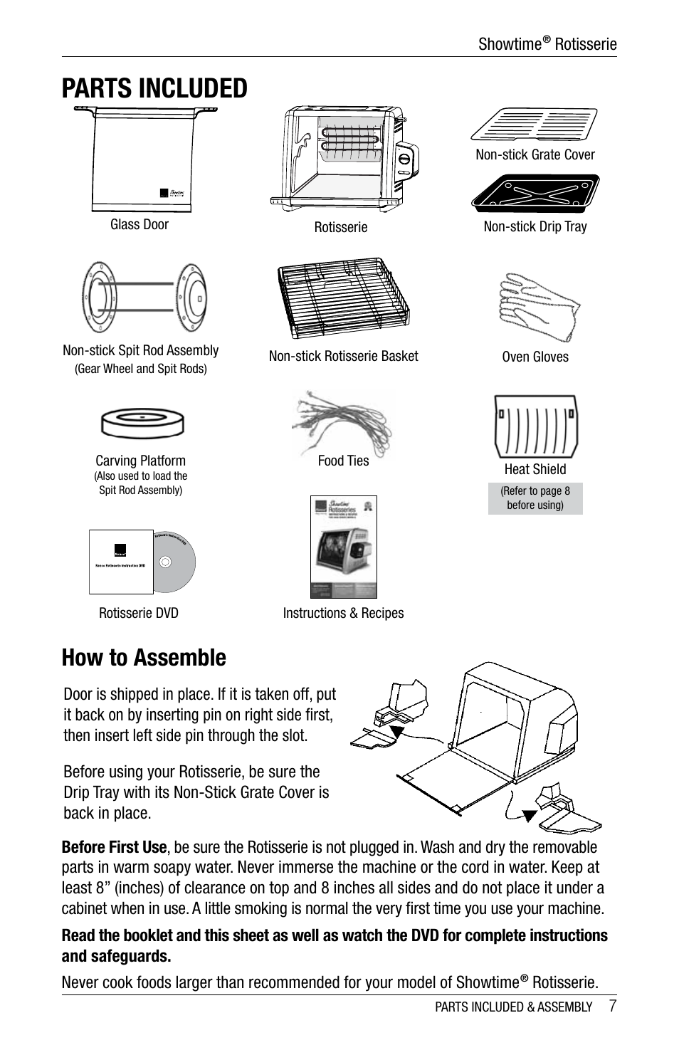 Parts included, How to assemble | Ronco 5500 Series Stainless Rotisserie Oven User Manual | Page 7 / 32