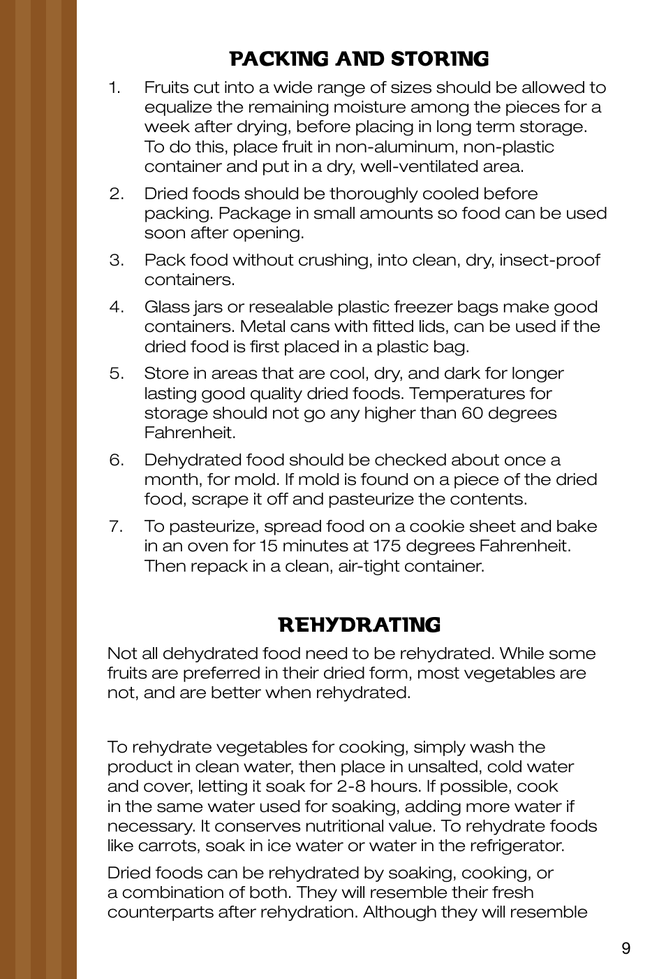 Packing and storing, Rehydrating | Ronco EZ-Store 5-Tray Turbo Dehydrator User Manual | Page 11 / 44