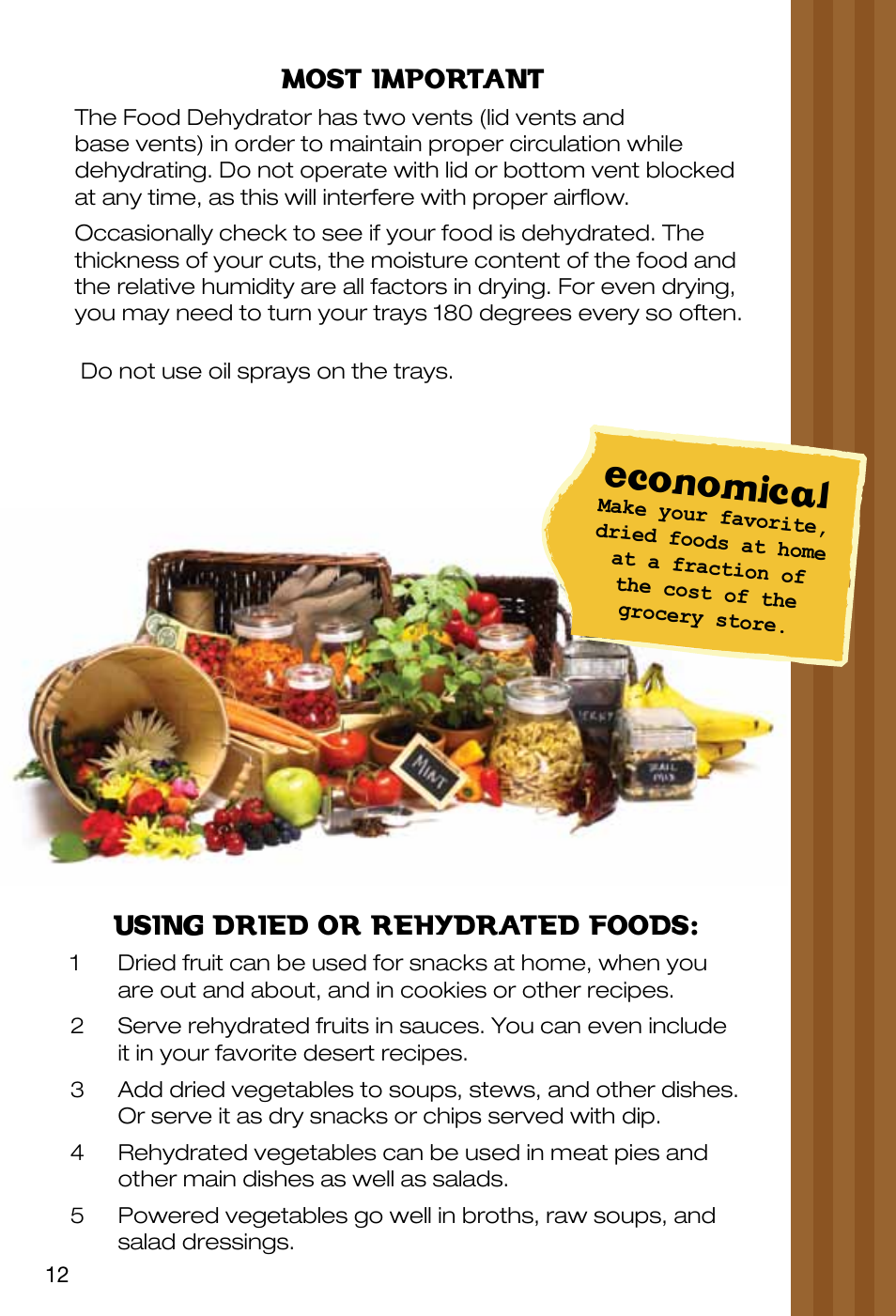 Economical, Most important, Using dried or rehydrated foods | Ronco EZ-Store 5-Tray Turbo Dehydrator User Manual | Page 14 / 44