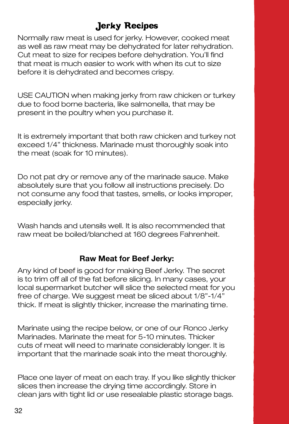 Jerky recipes | Ronco EZ-Store 5-Tray Turbo Dehydrator User Manual | Page 34 / 44