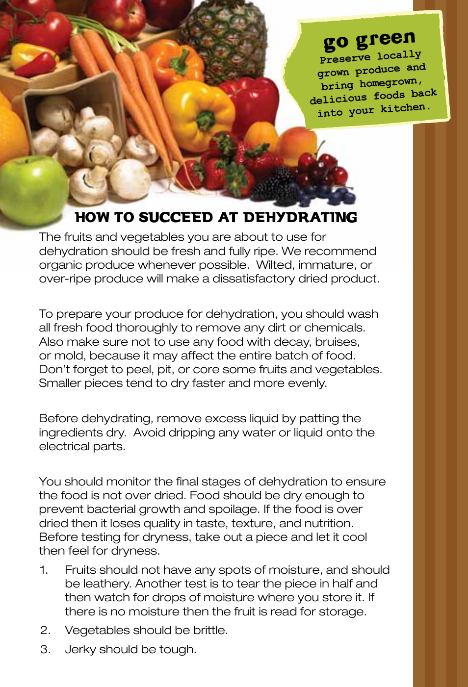 Go green, How to succeed at dehydrating | Ronco EZ-Store 5-Tray Turbo Dehydrator User Manual | Page 8 / 44