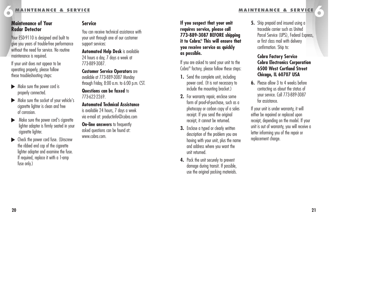 Cobra Electronics ESD-9110 User Manual | Page 13 / 16