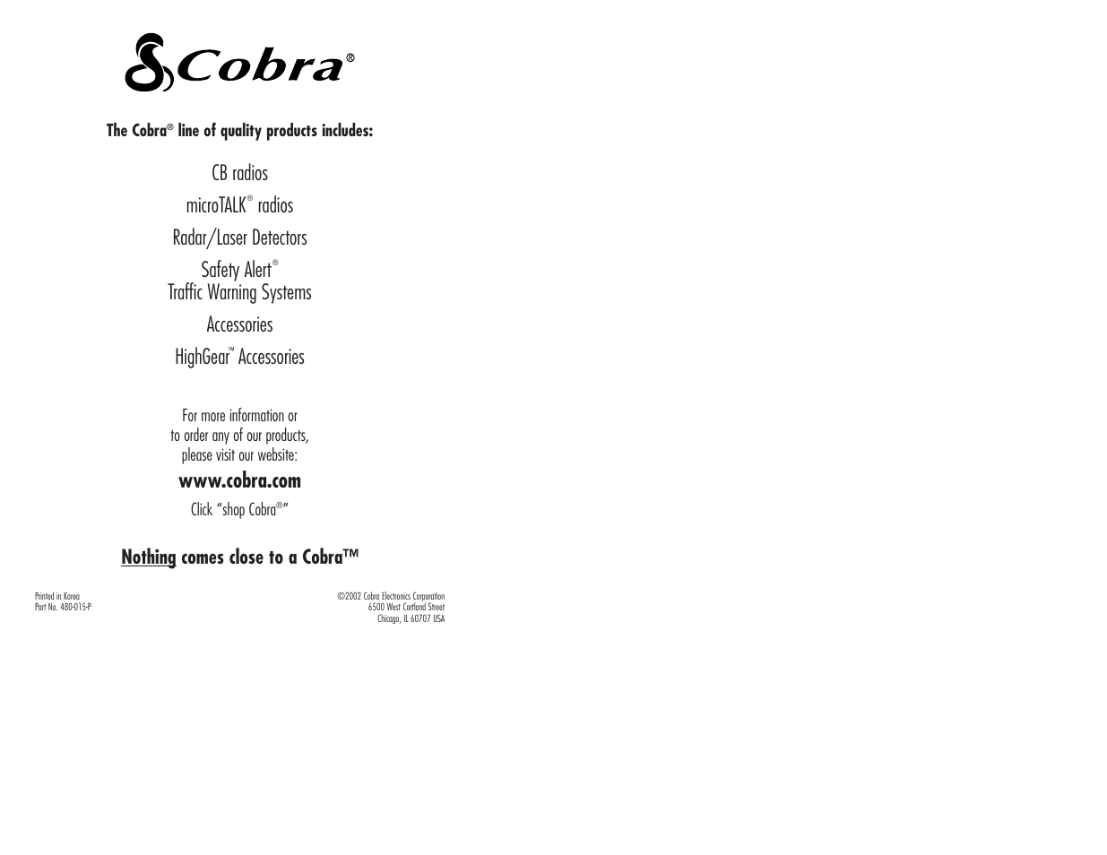 Cb radios microtalk, Radios radar/laser detectors safety alert, Traffic warning systems accessories highgear | Accessories | Cobra Electronics ESD-9110 User Manual | Page 16 / 16