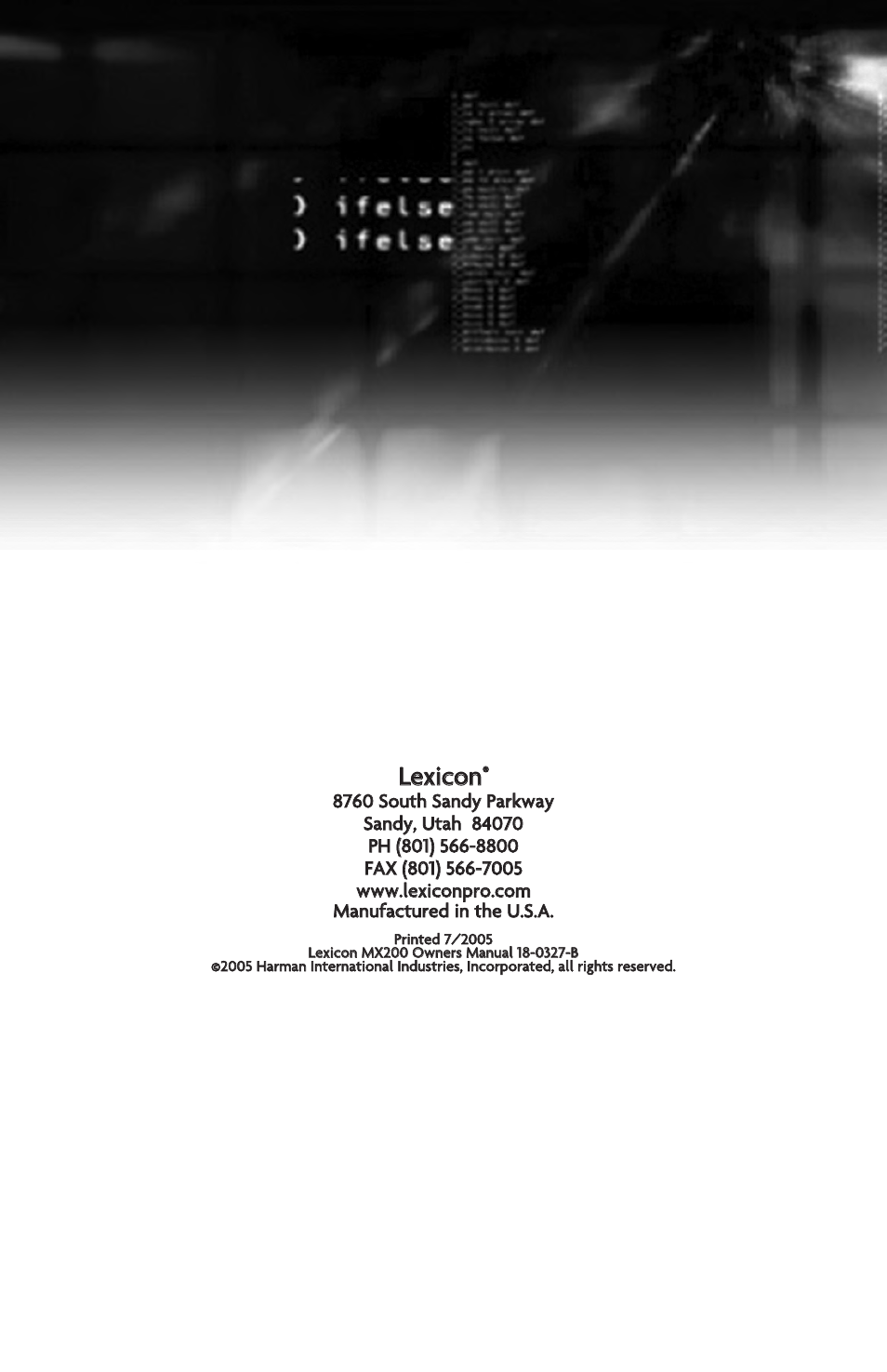 Lle ex xiic co on n | Lexicon MX200 User Manual | Page 48 / 48
