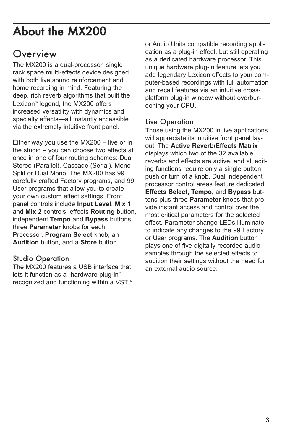 Overview | Lexicon MX200 User Manual | Page 9 / 48