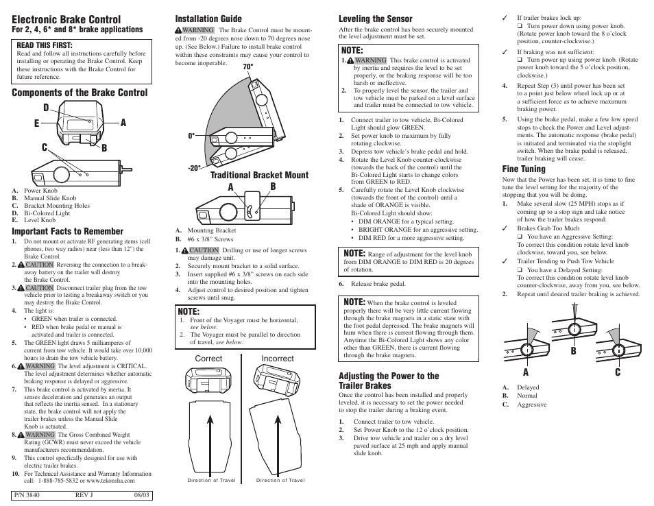 Tekonsha Voyager User Manual | 6 pages