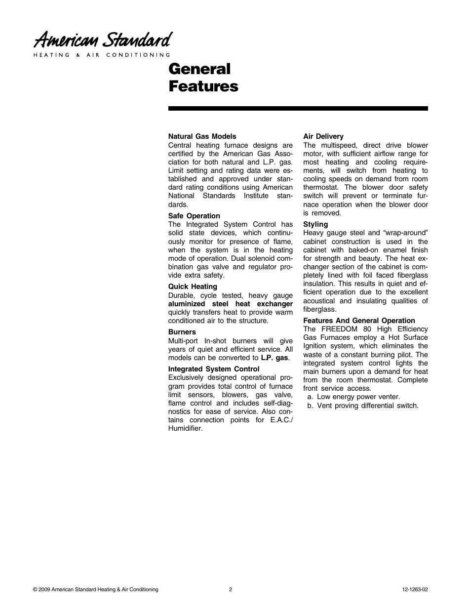 General features | American Standard Freedom 80 User Manual | Page 2 / 24