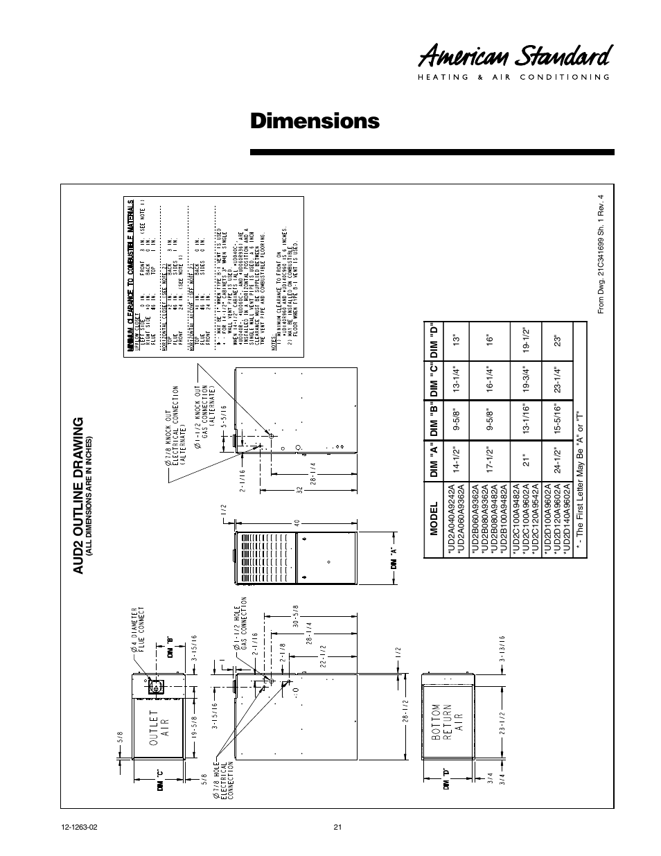 Dimensions, Aud2 out line dra wing | American Standard Freedom 80 User Manual | Page 21 / 24