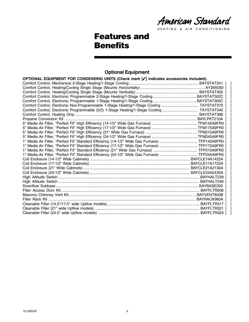 Features and benefits, Optional equipment | American Standard Freedom 80 User Manual | Page 5 / 24