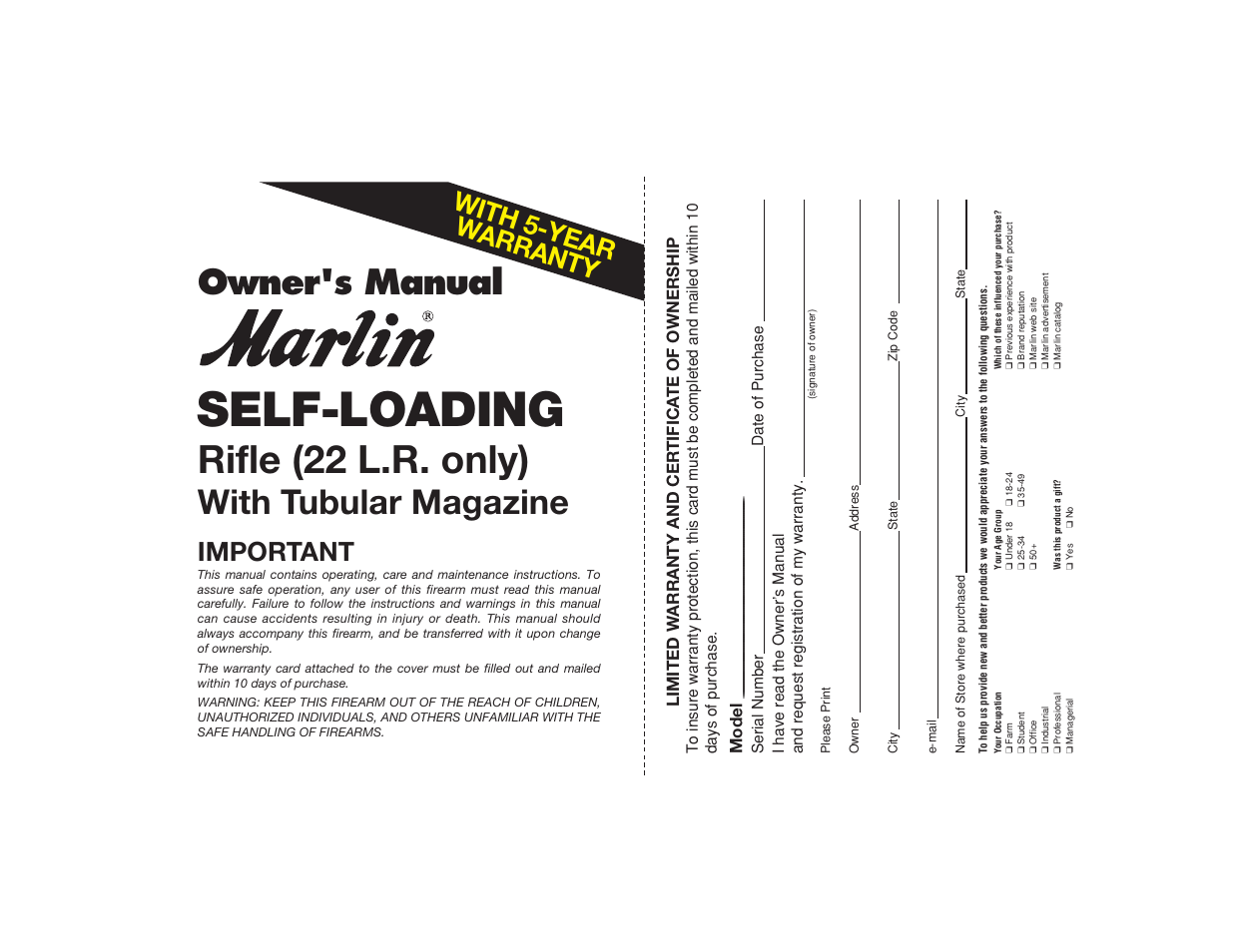 Marlin model 60 User Manual | 14 pages