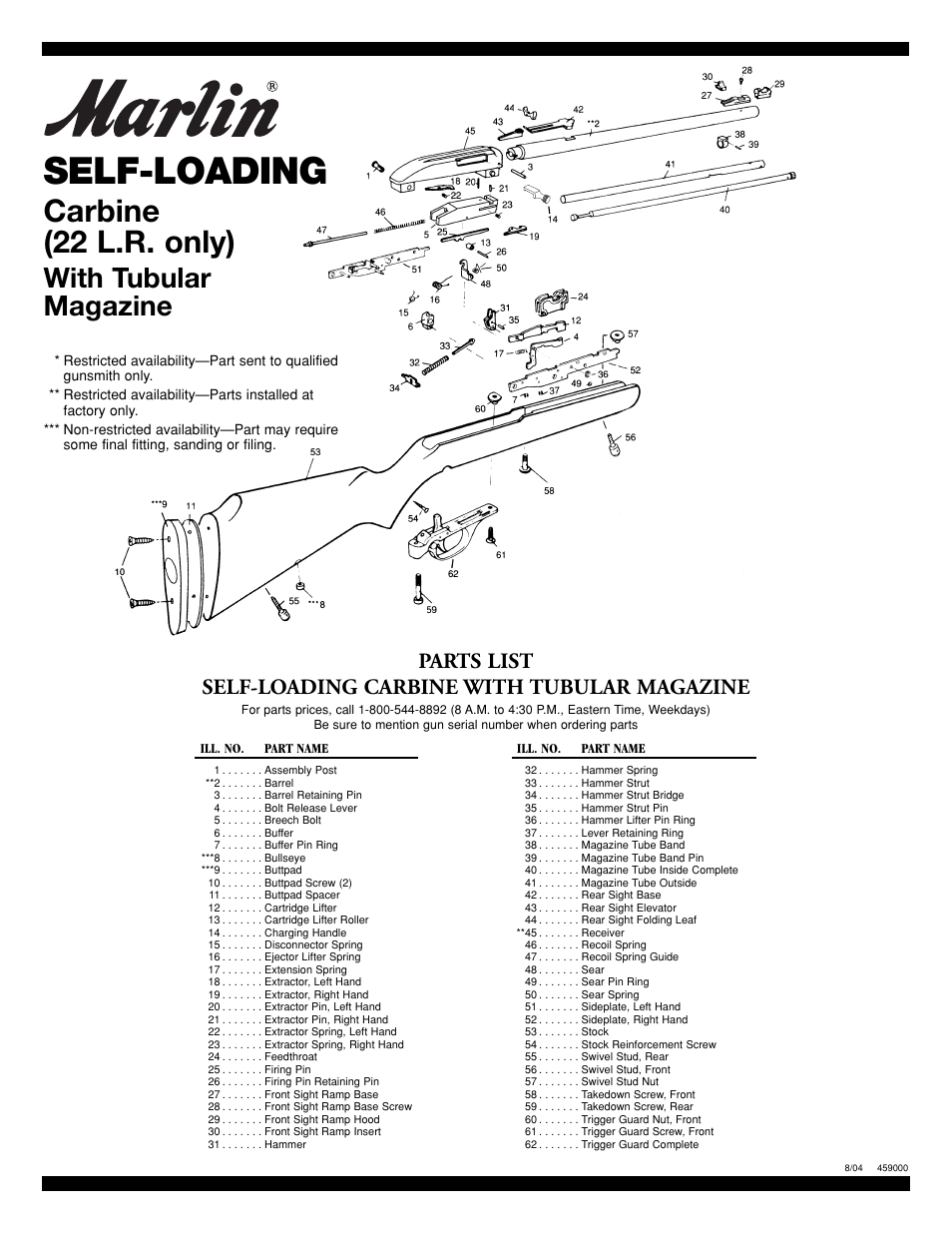 Self-loading, Carbine (22 l.r. only), With tubular magazine | Marlin model 60 User Manual | Page 13 / 14