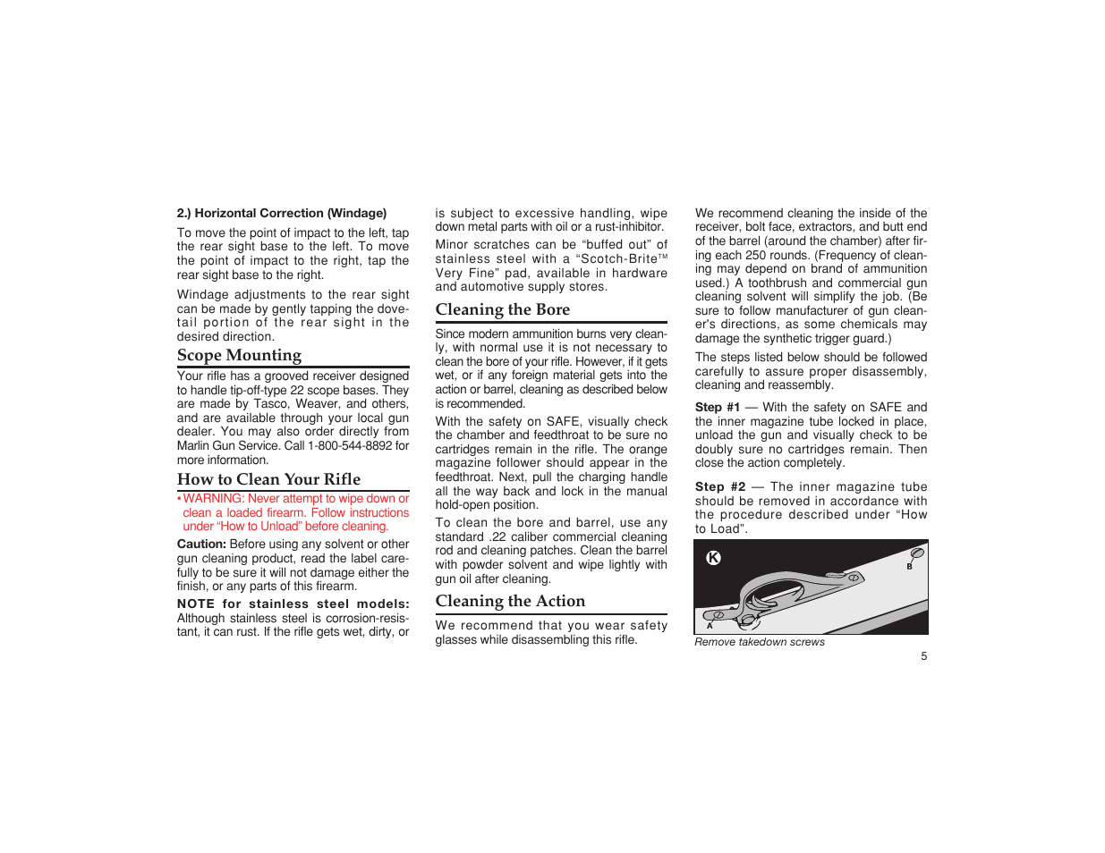 Scope mounting, How to clean your rifle, Cleaning the bore | Cleaning the action | Marlin model 60 User Manual | Page 7 / 14