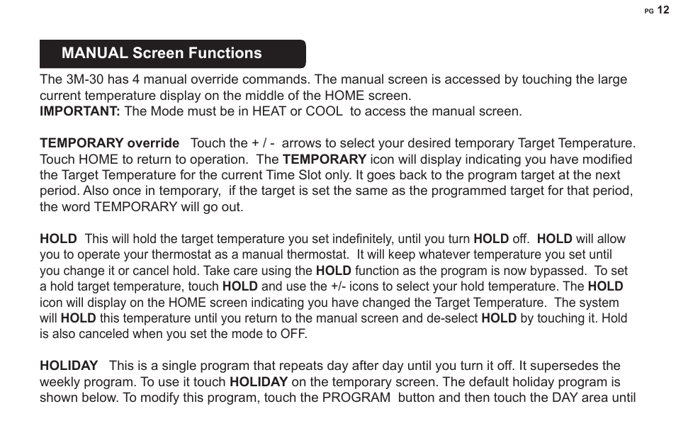 Manual screen functions | 3M 30 User Manual | Page 12 / 15