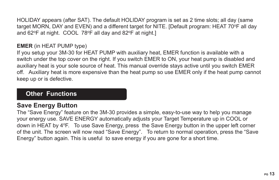 Other functions save energy button | 3M 30 User Manual | Page 13 / 15