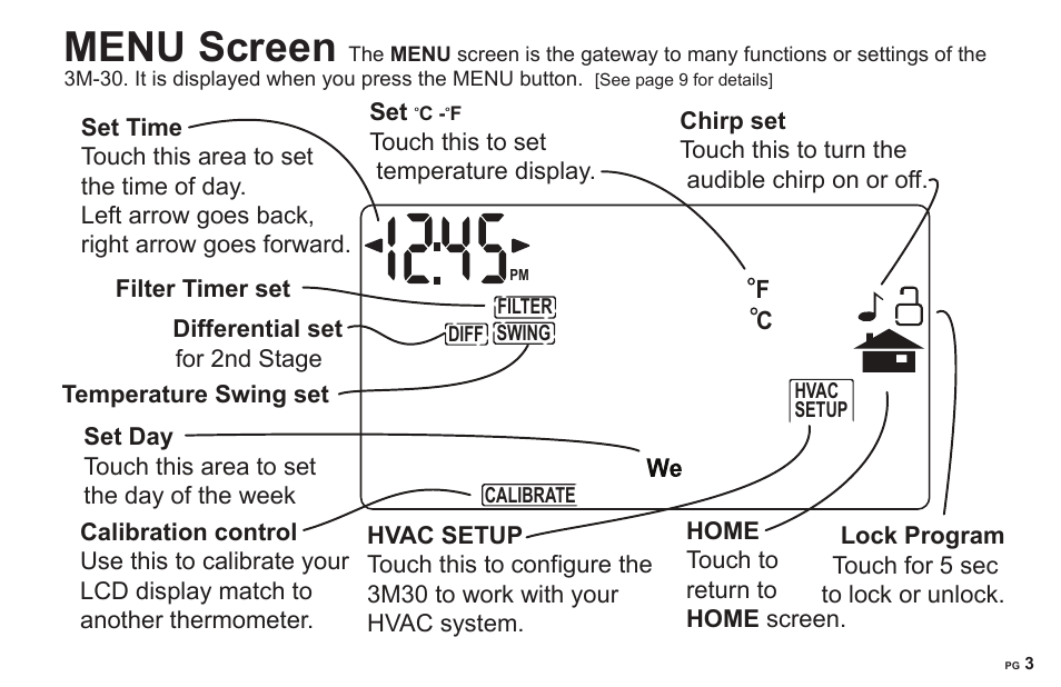 Menu screen | 3M 30 User Manual | Page 3 / 15