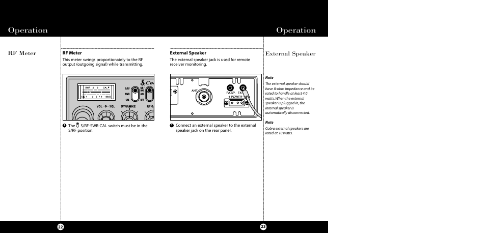 Operation, Rf meter, External speaker | Cobra Electronics 29 LTD SE User Manual | Page 12 / 21