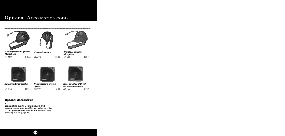 Optional accessories cont | Cobra Electronics 29 LTD SE User Manual | Page 19 / 21