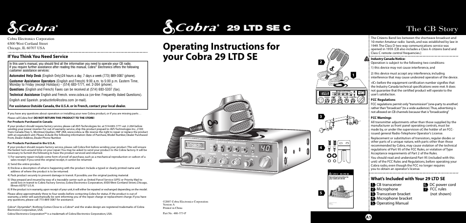 Operating instructions for your cobra 29 ltd se, 29 ltd se c, The cb story | Cobra Electronics 29 LTD SE User Manual | Page 20 / 21