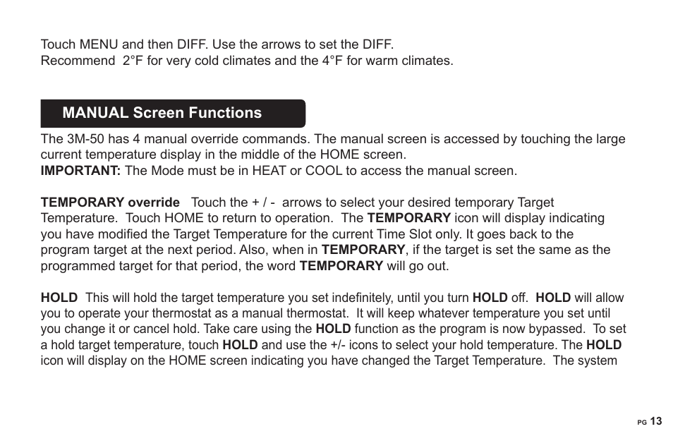 Manual screen functions | 3M 50 User Manual | Page 13 / 16