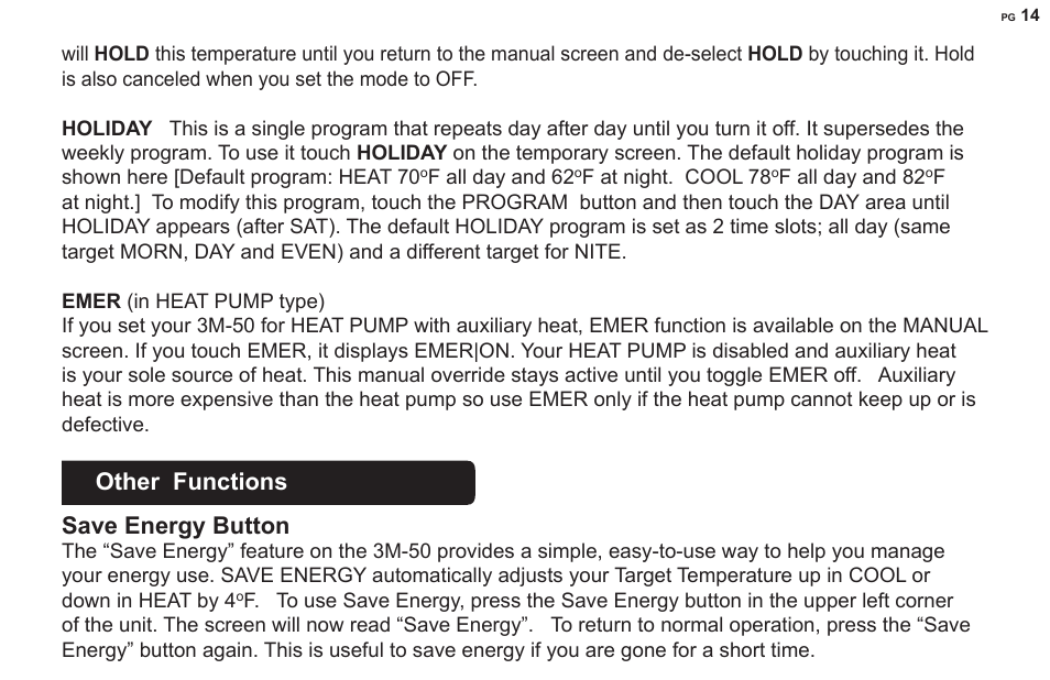 Other functions, Save energy button | 3M 50 User Manual | Page 14 / 16