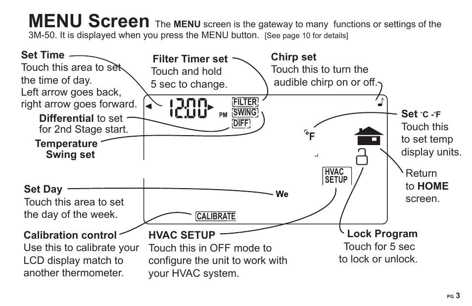 Menu screen | 3M 50 User Manual | Page 3 / 16