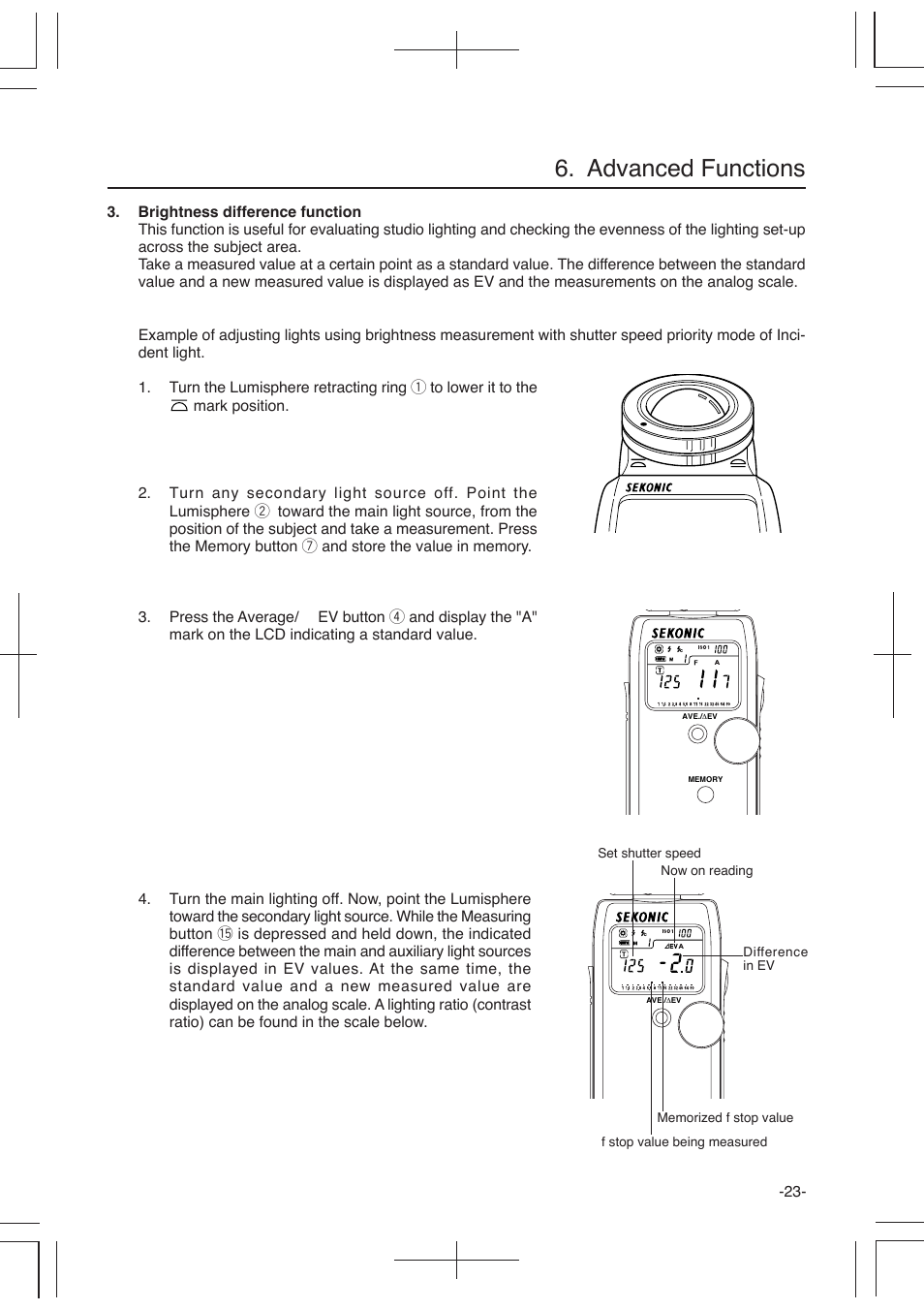 Advanced functions | Sekonic L-358 User Manual | Page 27 / 52