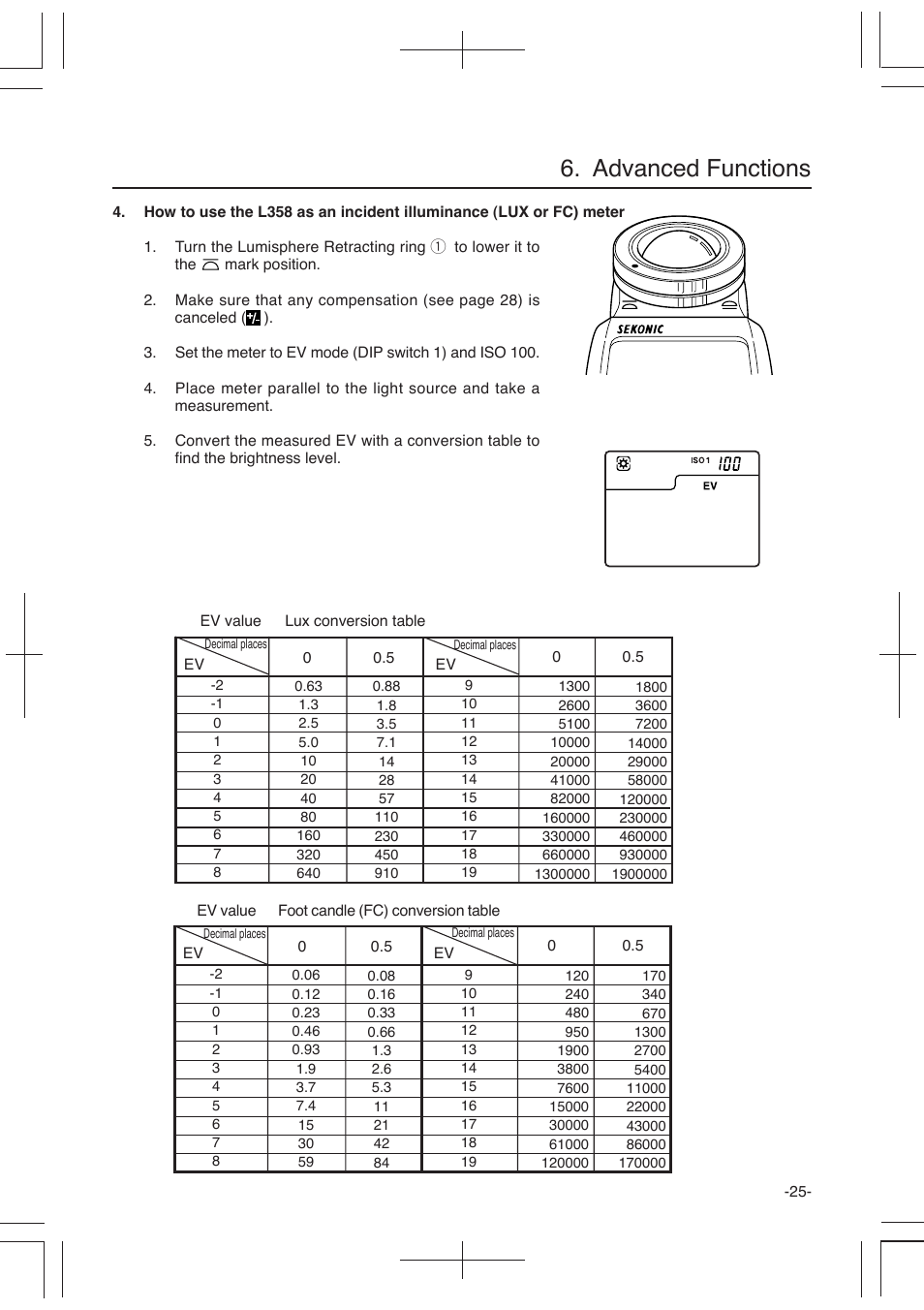 Advanced functions | Sekonic L-358 User Manual | Page 29 / 52