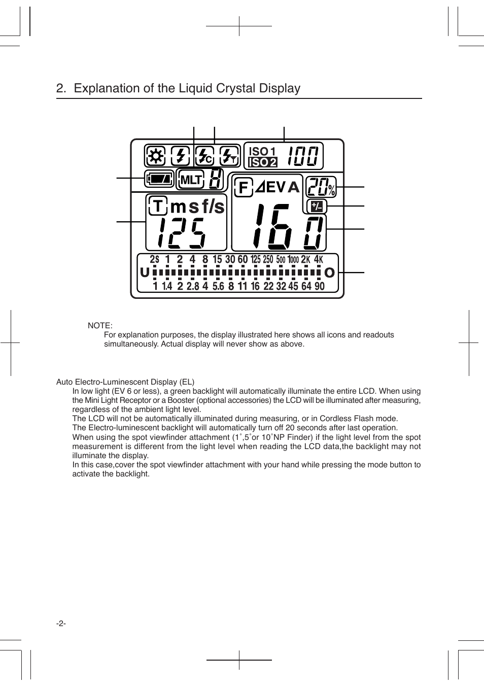 Explanation of the liquid crystal display | Sekonic L-358 User Manual | Page 6 / 52