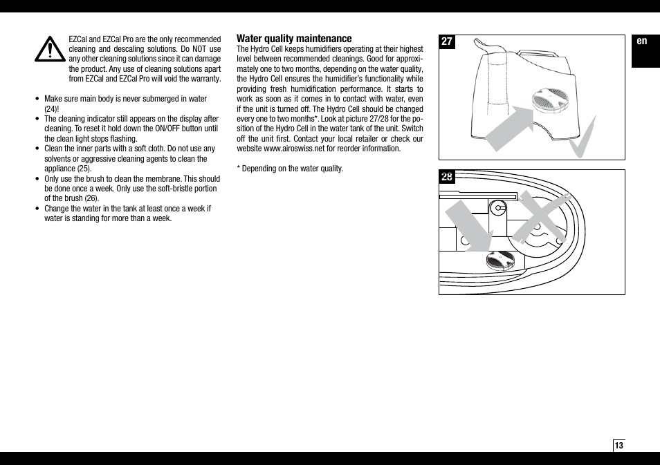 En 27 water quality maintenance | Air-O-Swiss AOS 7135 User Manual | Page 13 / 52